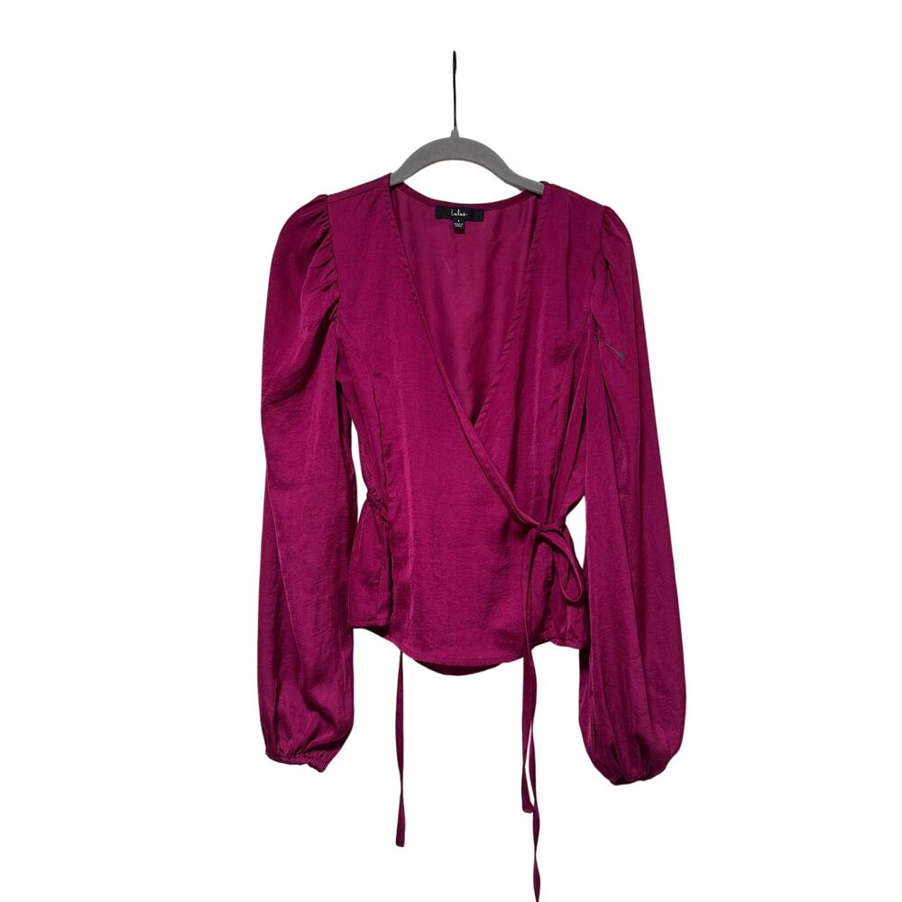 Lulus S Fuchsia Wrap Blouse with Puff Sleeves - Picture 2 of 6